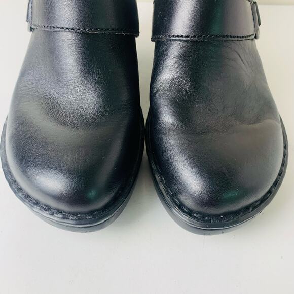 Born Size 9 Women's Black Leather Clog Mules Buckle Detail Heel Comfort - Picture 5 of 15